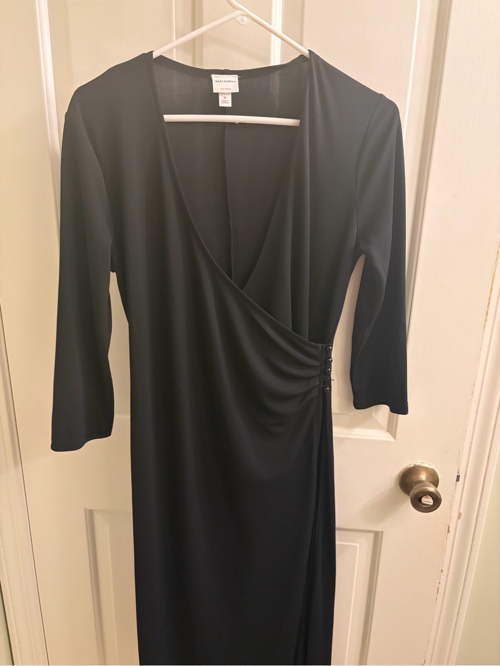 Issac Mizrahi Black Wrap-Front Midi Dress